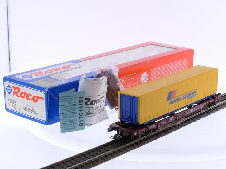 Schaal H0 Roco 46576 containerwagen Arcus logistic van..., Hobby en Vrije tijd, Modeltreinen | H0, Gelijkstroom, Analoog, Zo goed als nieuw