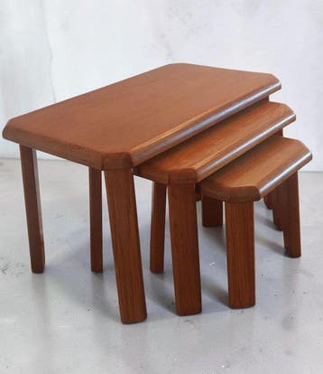 Set bijzettafels - Eik - Drie Vintage Bijzettafels