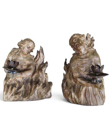(Naples XVII / XVIII) - sculptuur, Paire de porte-torcheres