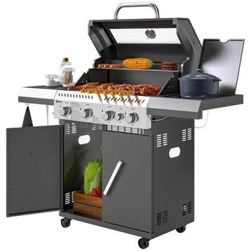Gasgrill 12 KW Grillwagen Inkl 5 Branders Zijkoker Rol Drukm, Verzenden