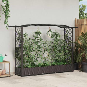 vidaXL Verhoogd Bed met Trellis en Dak Bruin 207 x 40 x 123, Verzenden, Nieuw, Minder dan 60 cm, 60 cm of meer