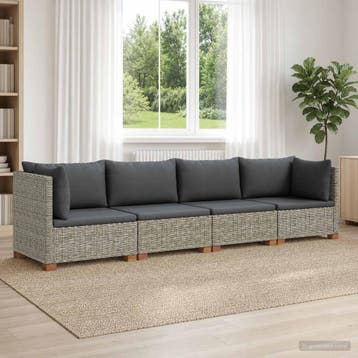 vidaXL 4 st Rieten Loungeset met Kussens GENDT Natuurlijk, Tuin en Terras, Tuinsets en Loungesets, 4 zitplaatsen, Nieuw, Loungeset