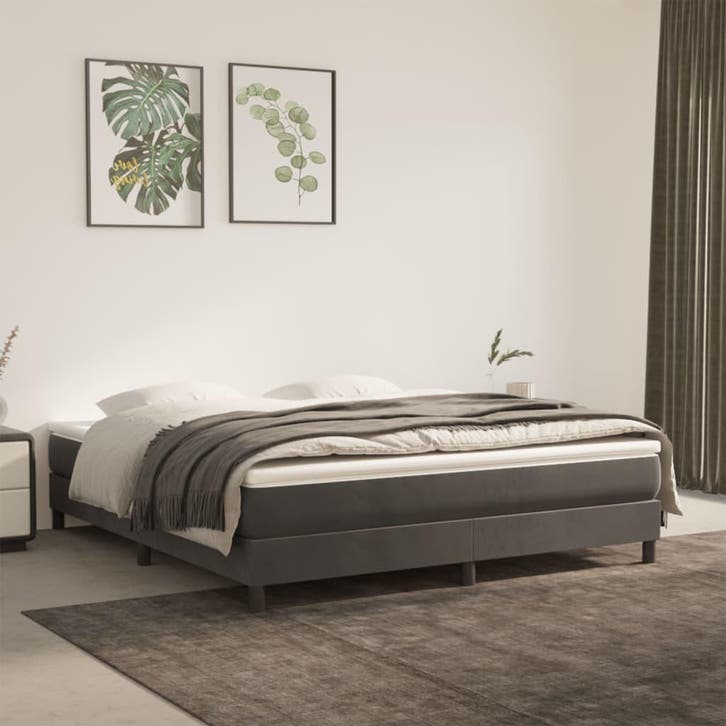 vidaXL Boxspring bed 180x200 cm fluweel donkergrijs, Huis en Inrichting, Slaapkamer | Bedden, 80 cm, 200 cm, Grijs, Eenpersoons