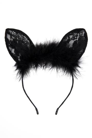 KIMU® Haarband Bunny Muis Kant Zwart Dons Konijnoortjes Diad, Ophalen of Verzenden, Nieuw, Halloween, Accessoires