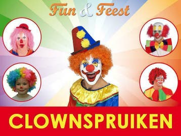 Clownspruik - Mega aanbod clownspruiken, Ophalen of Verzenden, Nieuw, Hoed of Pruik