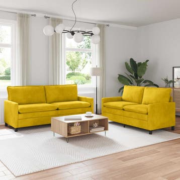 vidaXL Bankstel 2 st Geel Fluweel, Verzenden, Nieuw, Stof, Minder dan 150 cm