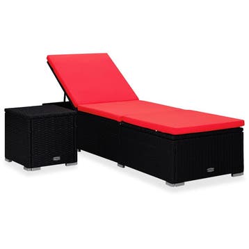 vidaXL Ligbed met kussen en theetafel poly rattan rood, Verzenden, Nieuw