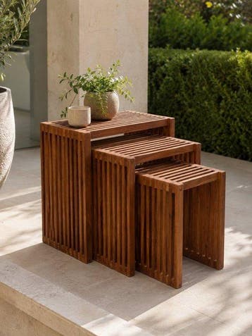 Set bijzettafels - 3-delige nesting set – Handgemaakt teak –