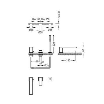 Badrand Mengkraan Tres Cuadro met Handdouche 18x6.2 cm, Ophalen of Verzenden, Nieuw