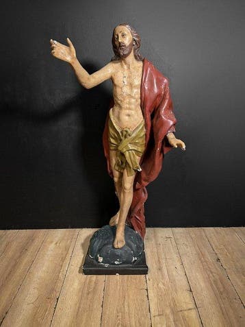Beeld, Cristo Risorto Antico in Cartapesta Policroma con