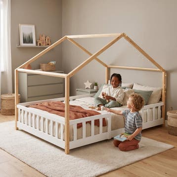 Kinderbed Treviolo huisbed 120x200 cm wit en naturel [en.cas, Verzenden, Nieuw