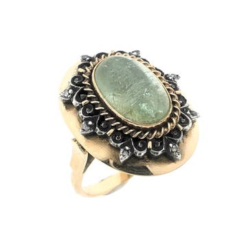 Gouden ring met groene Beryl, Sieraden, Tassen en Uiterlijk, Ringen, Gebruikt, Ophalen of Verzenden, 17 tot 18, Met edelsteen