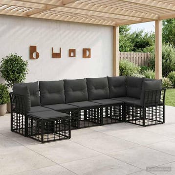 vidaXL Buiten bankenset Zwart Polyester, Verzenden, Nieuw, Rotan