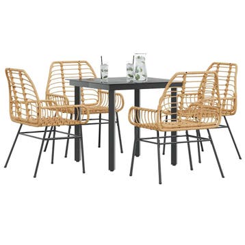 vidaXL 5-delige Tuinset poly rattan glas bruin, Verzenden, Nieuw, 4 zitplaatsen, Tuinset