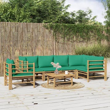 vidaXL 7-delige Loungeset met kussens bamboe groen, Verzenden, Nieuw, Hout, Loungeset