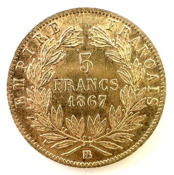 Frankrijk. Napoléon III. 5 Francs 1867-BB, Strasbourg