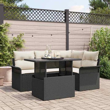 vidaXL Tuin Sofa Set 5 st Zwart poly rattan, Verzenden, Nieuw, 5 zitplaatsen