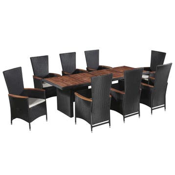 vidaXL 9-delige Tuinset met kussens poly rattan zwart, Tuin en Terras, Verzenden, Nieuw, 8 zitplaatsen, Tuinset