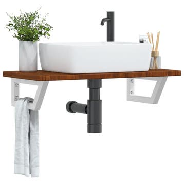 vidaXL Badkamer wandschap staal en massief eikenhout, Verzenden, Nieuw