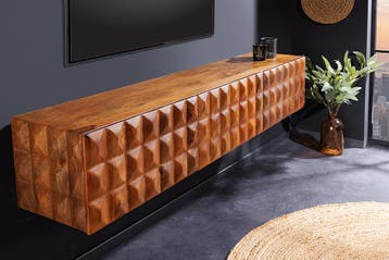Massief houten tv lowboard VULCANO 160cm hangende, Ophalen of Verzenden, Nieuw