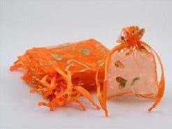 Cadeauzakje giftbag Organza Golden Heart Oranje Goud 7x9 cm, Ophalen of Verzenden, Nieuw