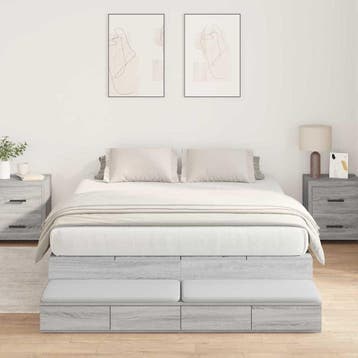 vidaXL Opbergbedframe met lade Grijs Sonoma 140 cm Bewerkt, Verzenden, Nieuw, Grijs, Hout