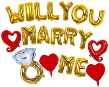 19-delige ballonnen set Will You Marry Me goud met rood, Ophalen of Verzenden, Nieuw, Versiering, Valentijn of Romantisch