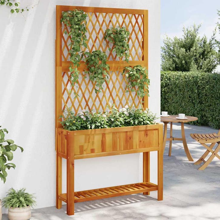 vidaXL Plantenbak met latwerk en schap 100x32x185 cm, Tuin en Terras, Bloembakken en Plantenbakken, Nieuw, Hout, Verzenden
