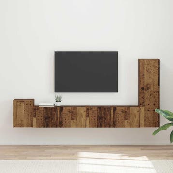 vidaXL Tv-meubelset 3 st Oudhout Bewerkt hout, Minder dan 50 cm, Verzenden, 100 tot 150 cm, Nieuw