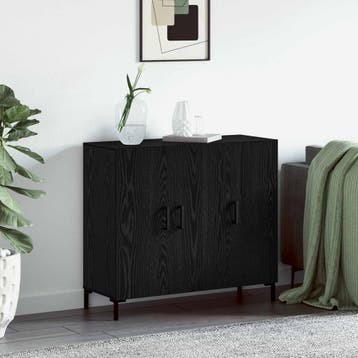 vidaXL Dressoir Zwart Eiken 90 x 34 x 80 cm Bewerkt hout, Verzenden, Nieuw, Overige houtsoorten, Minder dan 50 cm