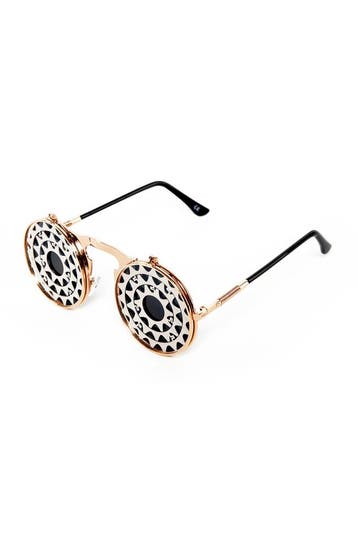 KIMU® Flip Up Zonnebril Tandwielen Goud Montuur Zilver Zwart, Ophalen of Verzenden, Nieuw, Feestartikel, Carnaval