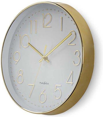 Nedis Wandklok - Diameter 30 cm - Goud / Wit, Verzenden, Zo goed als nieuw