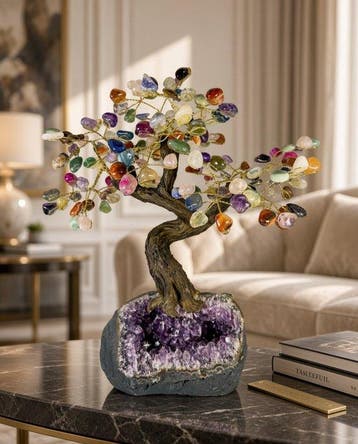 Bijzonder groot Edelsteenboom op Amethist Geode –