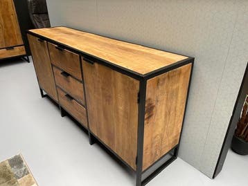 DRESSOIR 2 deuren/3 laden 180 cm massief mango ZOMER PRIJS, Overige houtsoorten, Verzenden, 150 tot 200 cm, Nieuw