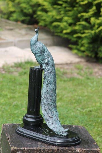 sculptuur, indrukwekkend bronzen pauw op marmer kunstwerk -, Antiek en Kunst