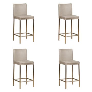 Set van 4 Leren barkrukken Break laag - Vintage Lightgrey, Huis en Inrichting, Barkrukken, Ophalen of Verzenden, Nieuw, Leer