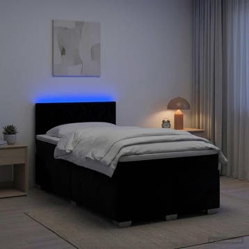 vidaXL Boxspring Bed met Matras en LED Zwart 120 x 200 cm, Verzenden, Zwart, Nieuw, Twijfelaar