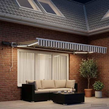 vidaXL Handmatig knikarmscherm met solar LED 3 x 2,5 m, Verzenden, Nieuw