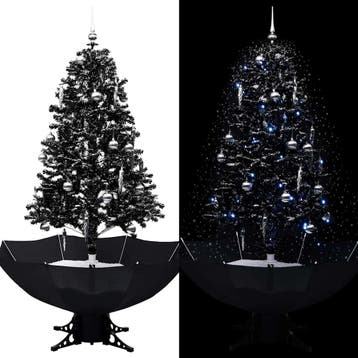 vidaXL Kerstboom sneeuwend met paraplubasis 170 cm PVC zwart, Diversen, Kerst, Verzenden, Nieuw