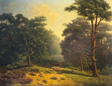 Gerrit Westendorp (1821-1877) - Paesaggio boschivo con cervi