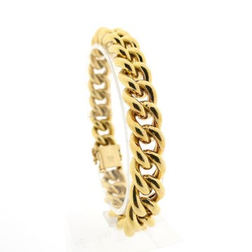 Massief gouden gourmetschakel armband | 22 cm, Ophalen of Verzenden, Gebruikt, Goud, Goud