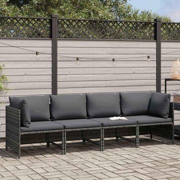 vidaXL Tuinbank 4-zits met kussens poly rattan grijs, Verzenden, Nieuw