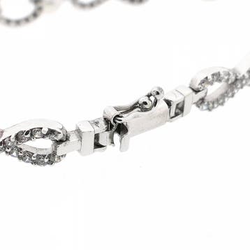 Witgouden infinityschakel armband met parel en zirconia |..., Gebruikt, Ophalen of Verzenden, Met edelsteen, Goud