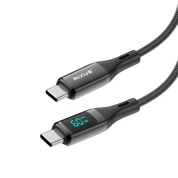 Rixus RXUC28C gevlochten USB-C-kabel met LED-display, 1 mete, Verzenden, Nieuw