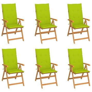 vidaXL Set van 6 klapstoelen met felgroene kussens, gemaakt, Verzenden, Nieuw, Teakhout