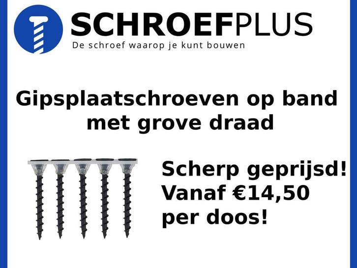 Gipsplaatschroeven op band en los - Scherpe prijzen!, Doe-het-zelf en Verbouw, IJzerwaren en Bevestigingsmiddelen, Schroeven, Nieuw
