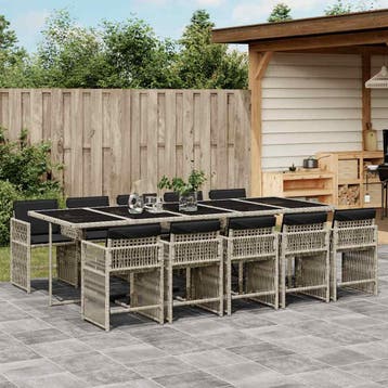 vidaXL 11-delige Tuinset met kussens poly rattan lichtgrijs, Tuin en Terras, Verzenden, Nieuw, Meer dan 8 zitplaatsen, Tuinset