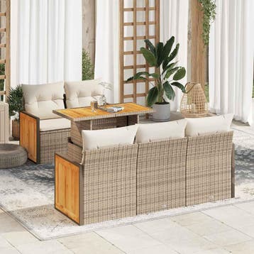 vidaXL 6-delige Loungeset met kussens poly rattan acacia, Verzenden, Nieuw, Loungeset