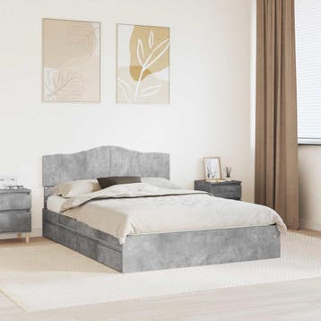 vidaXL Opslag bed met lade Beton Grijs 150 x 200 cm Bewerkt, Verzenden, Grijs, Hout, Nieuw
