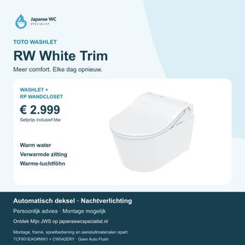 TOTO RW White Trim douche-wc + wandcloset | Nieuw, Doe-het-zelf en Verbouw, Verzenden, Nieuw, Steen, Toilet